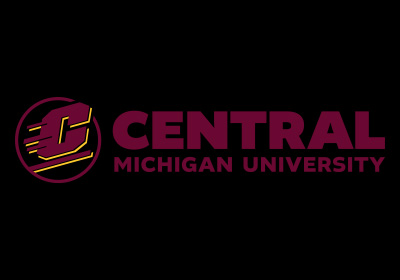 CMU Action C Combination mark horizontal example, a maroon Action C with gold drop shadow lines is located on the left of the words “Central Michigan University