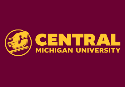 CMU Action C Combination mark horizontal one-color gold, an Action C is located on the left of the words “Central Michigan University