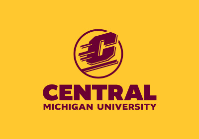 CMU Action C Combination mark vertical in one-color maroon, an Action C is located above the words “Central Michigan University