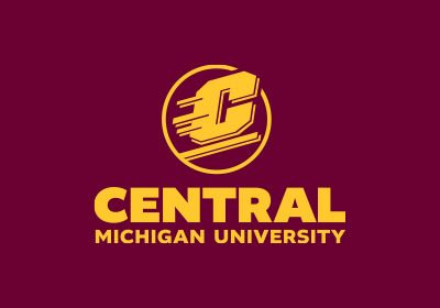 CMU Action C Combination mark vertical in one-color gold, an Action C is located above the words “Central Michigan University