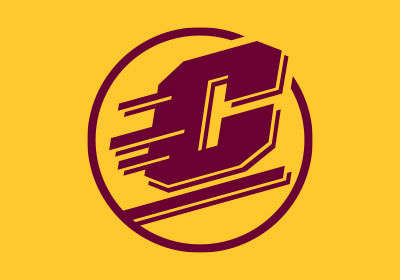 Action C Circle_One Color Variation_GoldBg_400x280 Central Michigan University Action C Circle in maroon color on a gold background.