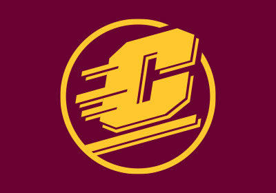 Action C Circle_One Color Variation_MaroonBg_400x280 Central Michigan University Action C Circle in gold color on a maroon background.