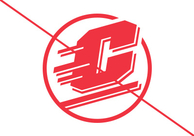 Action C Circle_IncorrectUse_ModifiedColor_400x280 Central Michigan University Action C Circle incorrect uses, the mark in all red with a red line running diagonally over top of the artwork, placed on a white background.