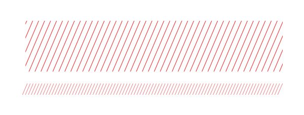 Elements_Hash Lines Banner Image_600x227 Graphic elements example, two red hash patterns sit one on top of the other, filled with diagonal stripe patterns, all on a white background.