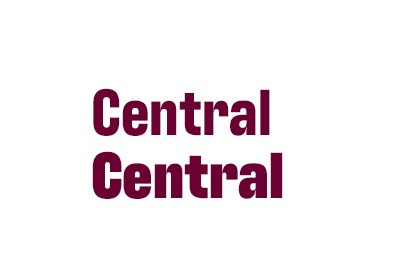 Antarctican Headline font example, the word “Central” stacked two up vertically in maroon with the top bold and the bottom word in a heavier weight, all placed on a white background.