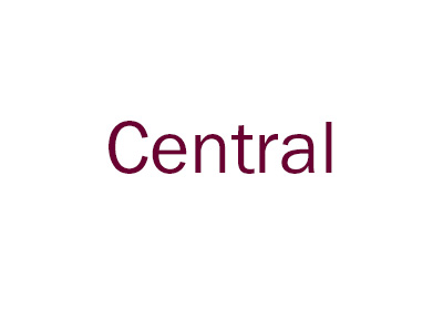 Franklin Gothic font example, the word “Central” in maroon in a heavy weight, all placed on a white background.