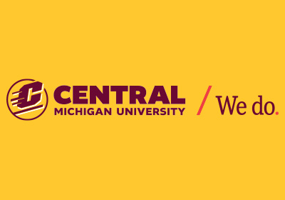 We do tagline example, a maroon Action C with white drop shadow lines is located on the left of the words “Central Michigan University