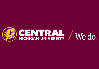 We do tagline example, a gold Action C with white drop shadow lines is located on the left of the words “Central Michigan University