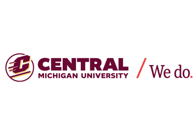 We do tagline example, a maroon Action C with gold drop shadow lines is located on the left of the words “Central Michigan University