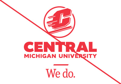 CMU Action C Combination mark incorrect use example, an Action C located directly above of the words “Central Michigan University