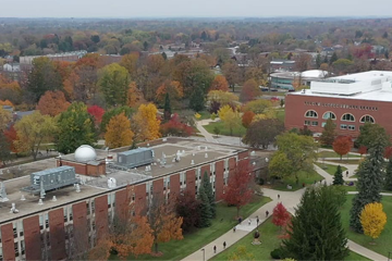 A view of of Brooks Hall and Park Library from above
