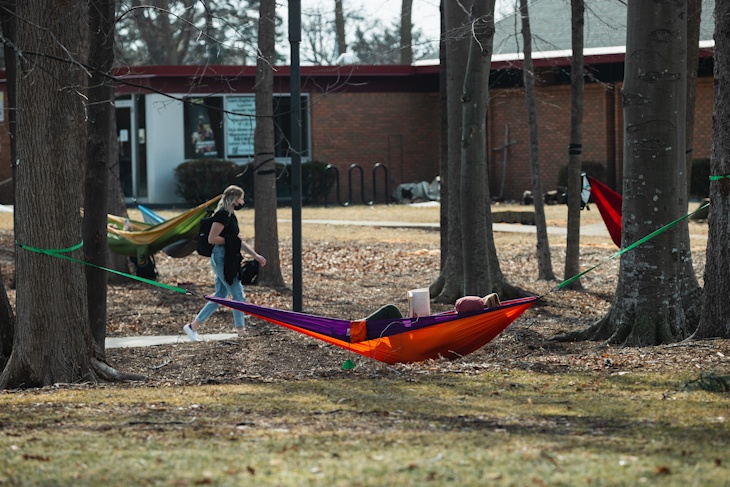 Students took the opportunity to study and relax outside with the return of warm weather.