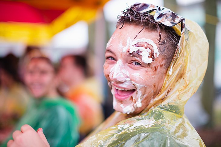 Students line up to pie their ‘favorite’ sorority or fraternity member outside of the Bovee University Center.