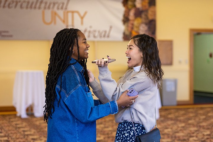 Students greet each other during the 2022 Unity Showcase.