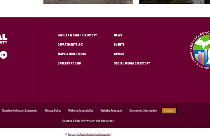 A screen capture of the footer of cmich.edu with 