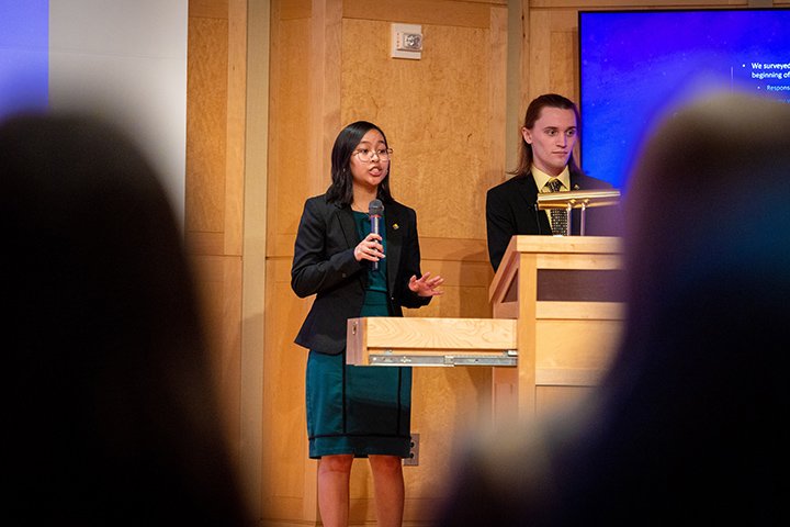 Lucas Sherman and Lorena Morgan present on their proposal for an LGBTQ+ Studies minor