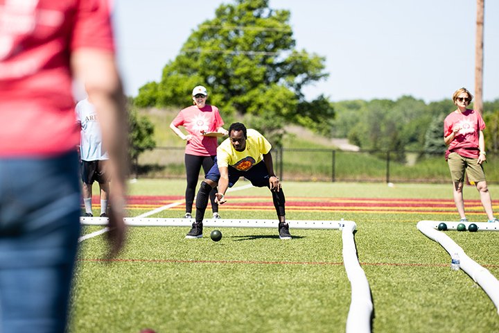 Special Olympics Michigan athlete Nick Hilton competes in bocce during the 2022 State Summer Games.