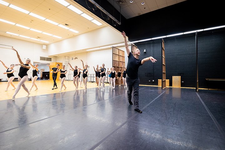 A group of dance students perform a waltz on the first day of classes.