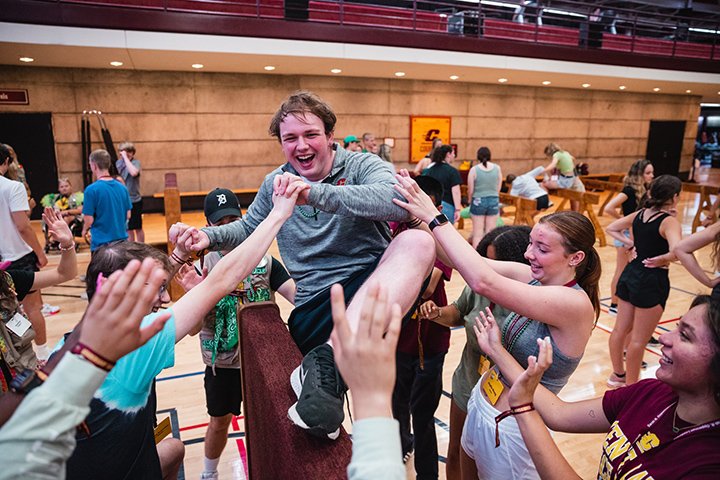 Leadership Safari students literally life each other up during a team building exercise inside the Student Activities Center.