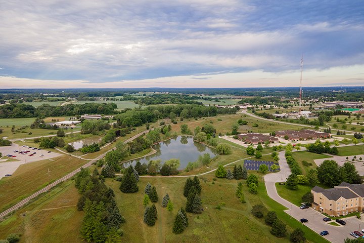 A bird's-eye view of the CMU Disc Golf Course.