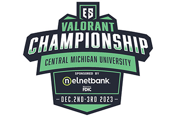 A green, white and black logo for the Esports Conference Championship at Central Michigan University, December 2-3, 2023.