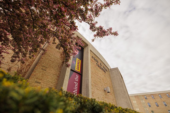 A lower-angle view of the outside of the Bush Theatre.