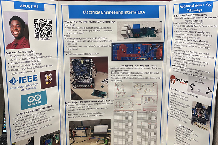Three columns of a student research presentation fills the screen.