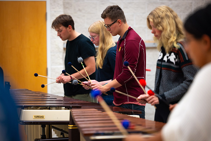 A group of people playing marimbas