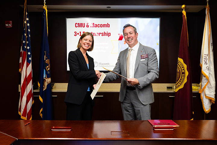 CMU President Neil MacKinnon and Macomb President Lori Gonko