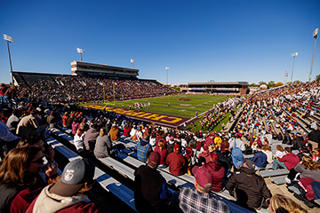A photo of more than 25,000 fans from the corner endzone stands during the CMU-WMU football game