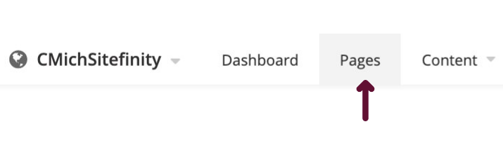 Building a page pages button with maroon arrow pointing to it.