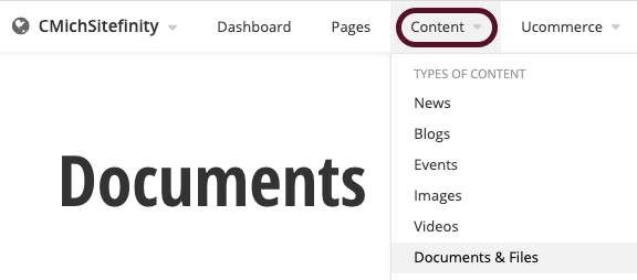 Locate documents in Sitefinity DAM under Content > Documents and Files