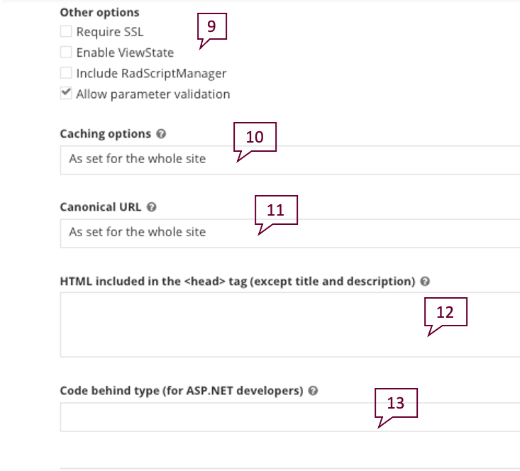 Title and properties other options fields.