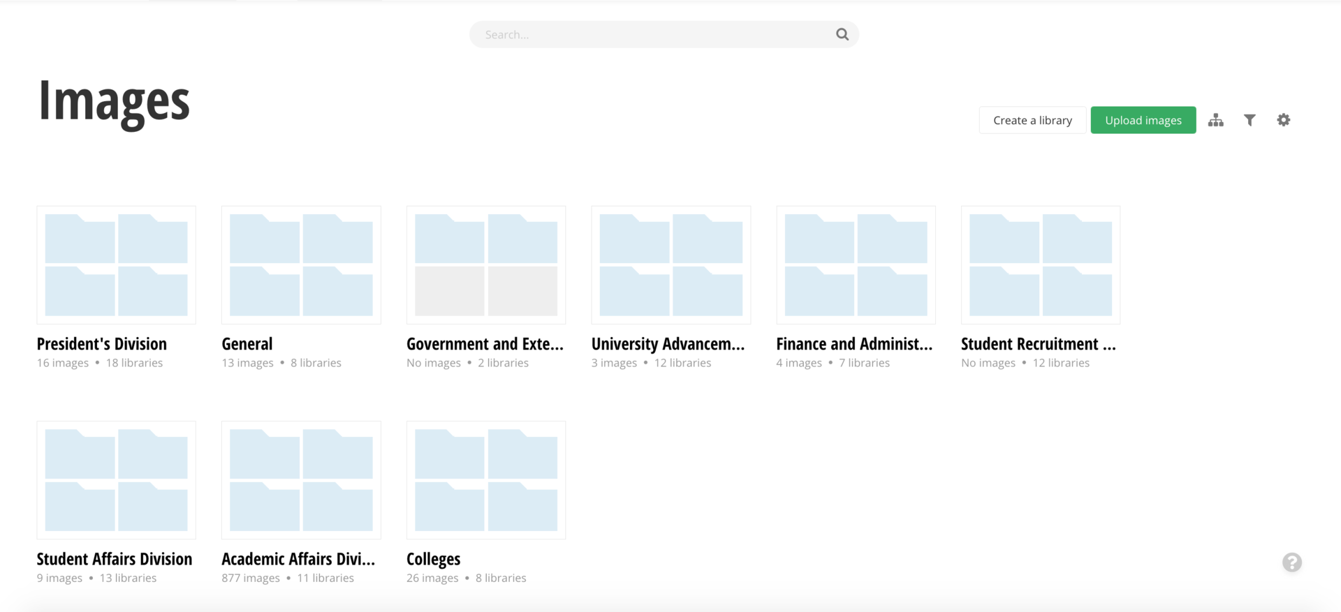 Screenshot of the Sitefinity backend showing the images main screen.