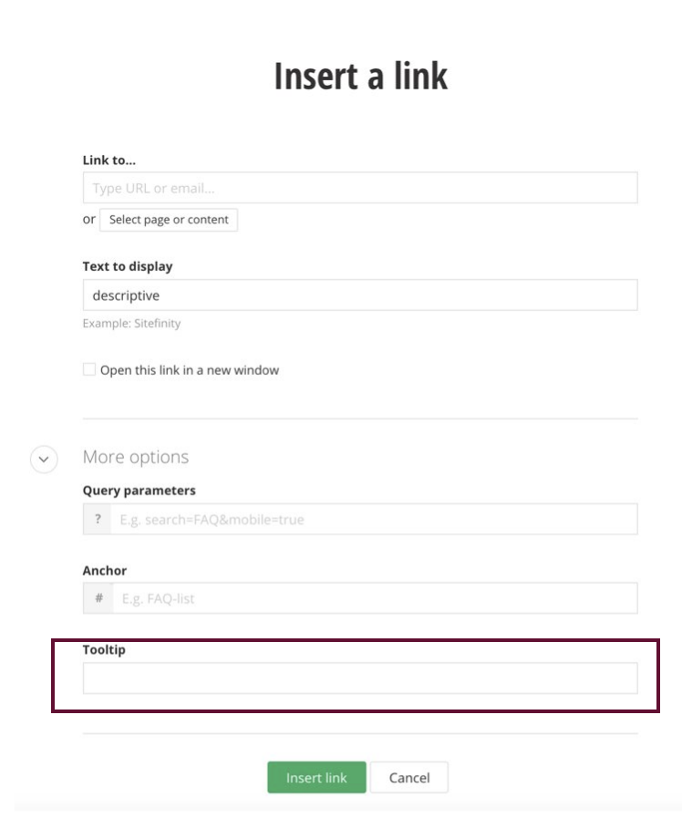 Content block link tool tip field