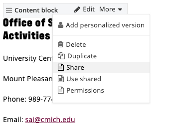 Creating a shared content block step 4
