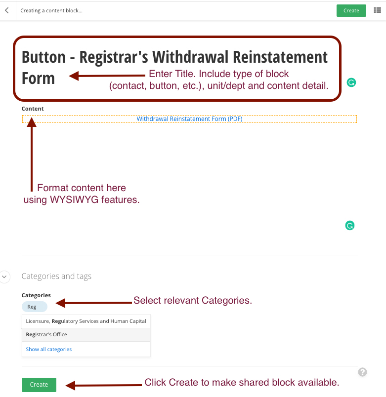 Backend of Shared Content Block