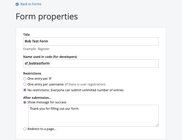 This is where you configure Form responses