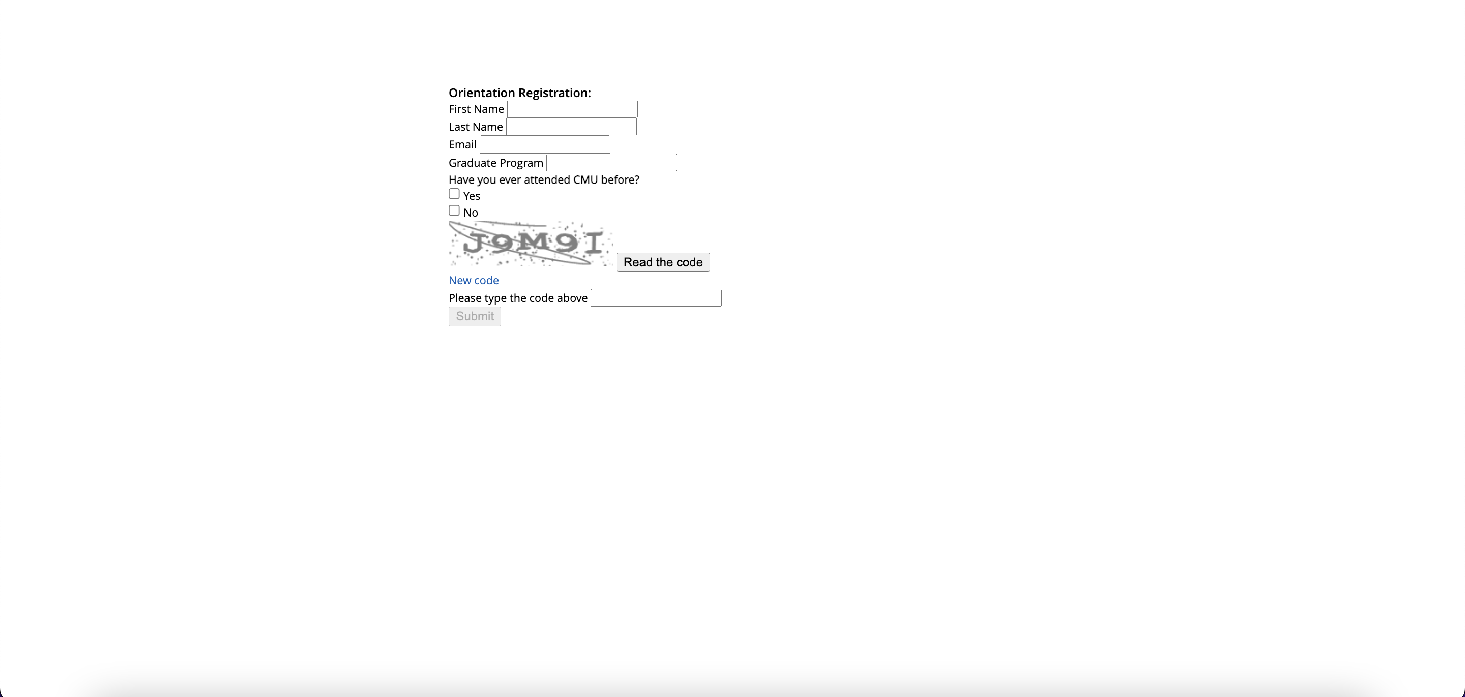 Forms view screen A screenshot of the page that loads when the