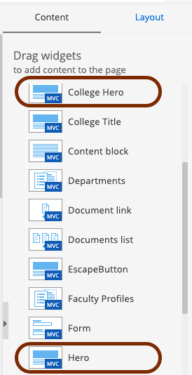 College and Regular Hero in Content Pane