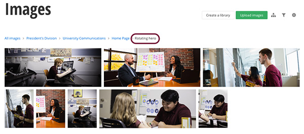 Screen grab shows the location and contents of the Rotating Images folder within the Sitefinity DAM