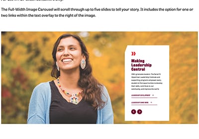 A screenshot of a webpage in Sitefinity showing the full width carousel widget.
