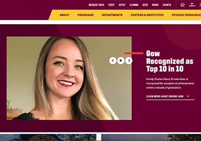 A screenshot of a webpage in Sitefinity showing the partial background maroon carousel widget.