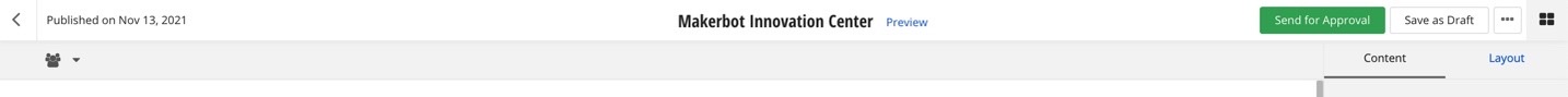 A screenshot of the top of a page in Sitefinity showing the send for approval button.