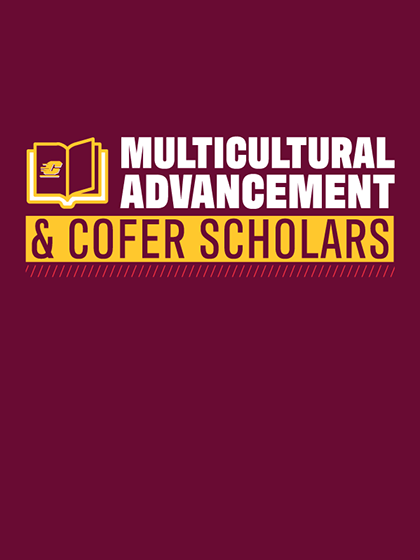 Maroon and gold Multicultural Advancement and Cofer Scholars graphic