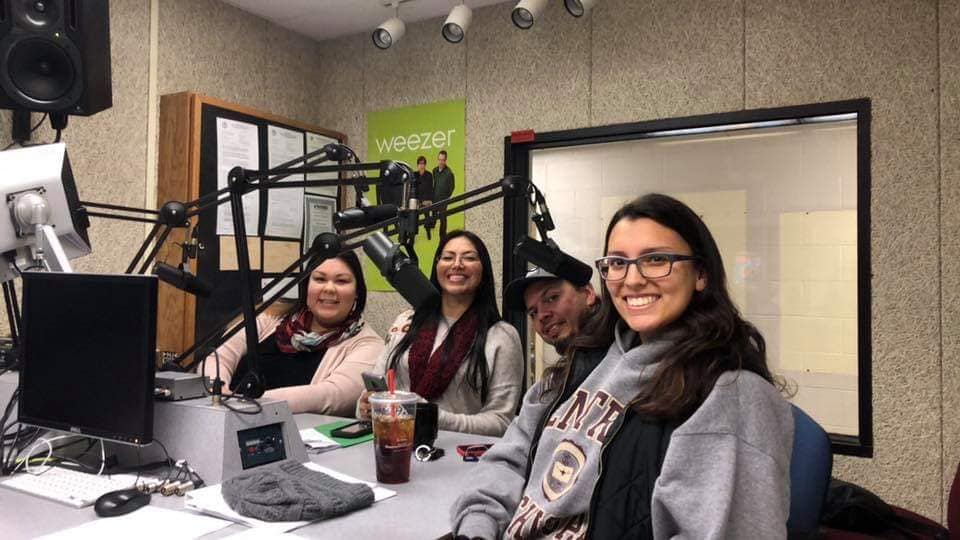 Native American students at a radio station