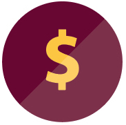Maroon and gold dollar sign graphic