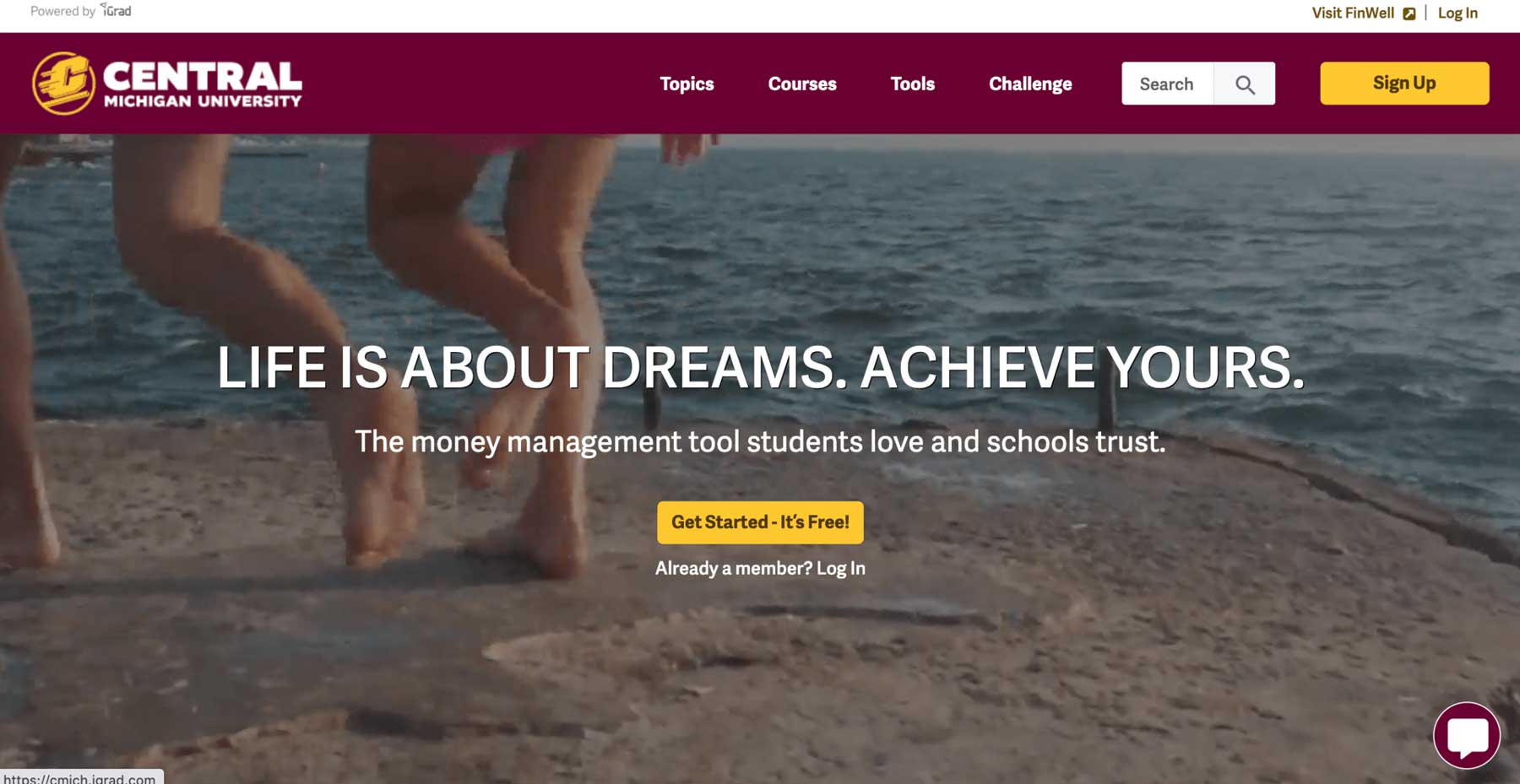 Screen shot of the iGrad webpage that reads: Life is about dreams. Achieve yours.