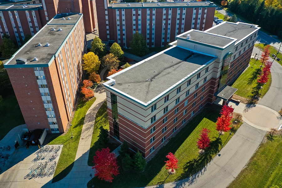 Aerial photo of Towers Community at Central Michigan University.