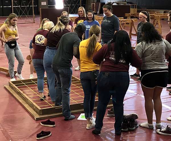 Students participating in team building activities